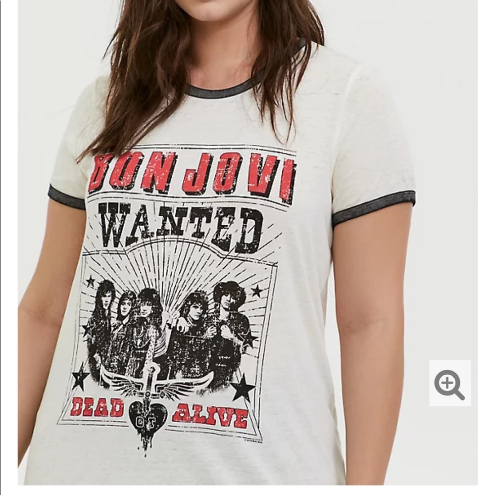 Torrid brand BON JOVI IVORY BURNOUT RINGER TEE